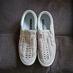 Marc Fisher Dexie Woven Leather Suede Tan Slip-On Sneaker Shoes Size 9.5